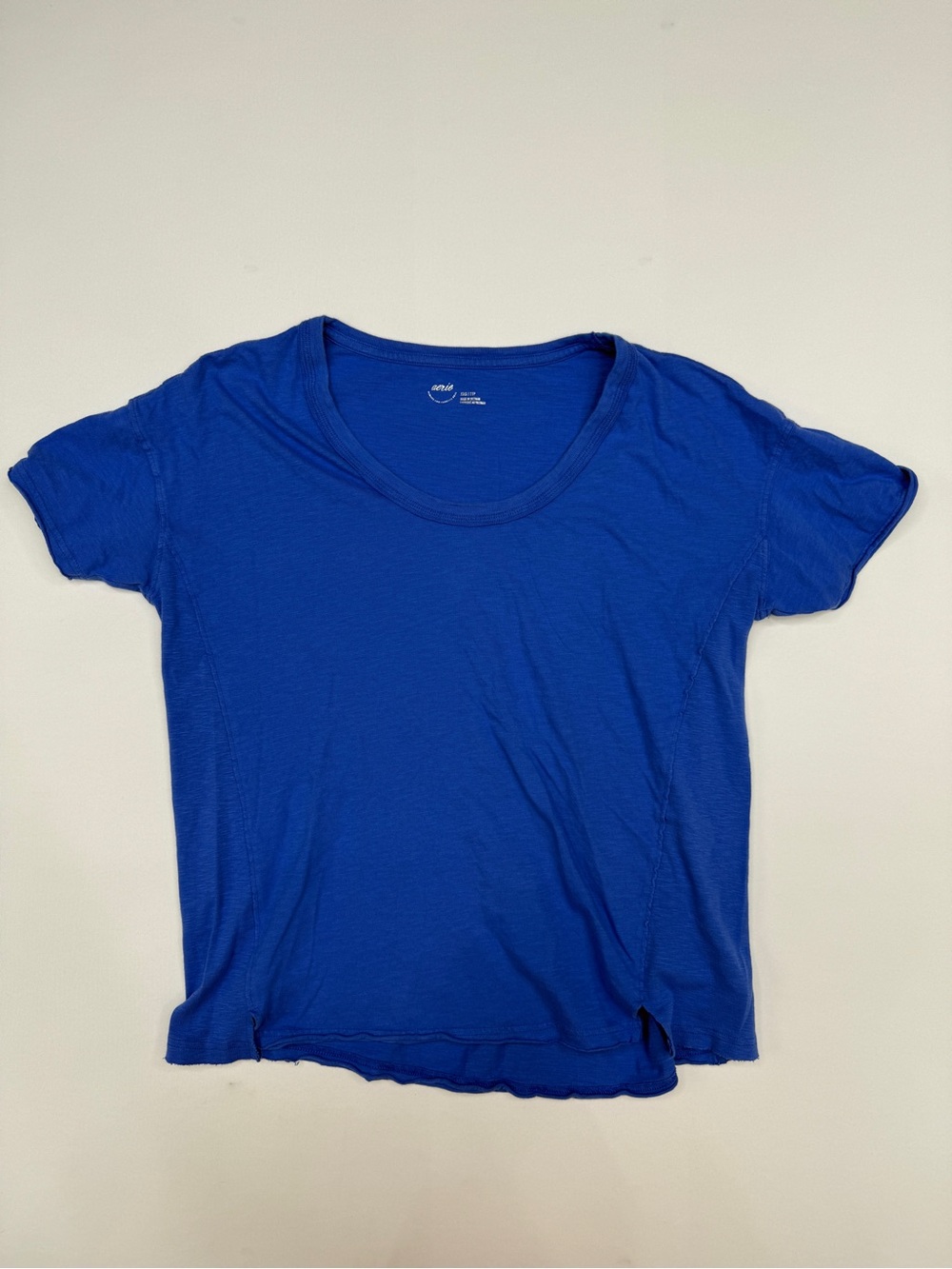Aerie Cobalt Blue Distressed Slub Boyfriend Scoop Neck Tee XXS
